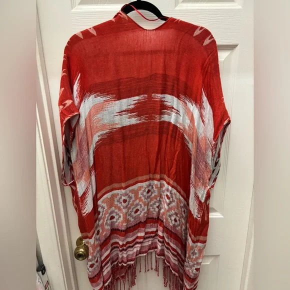Ruff Hewn Red and White Boho Kimono - Picture 2 of 3